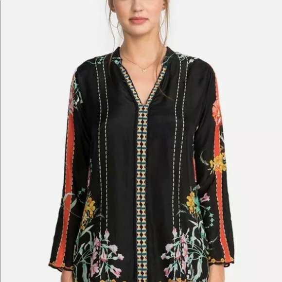 JOHNNY WAS EULIA SILK FLORAL TUNIC BLOUSE TOP - Picture 4 of 13